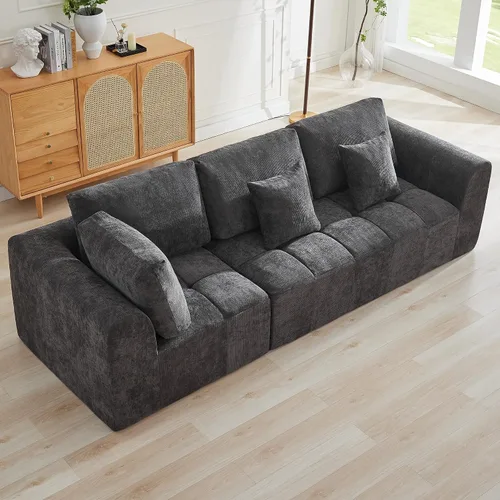 Vista 102 de Sofás seccionales modulares de 110 pulgadas para sala de estar, sofá seccional comprimido sin hueso, sofá de espuma viscoelástica tapizado de 3 Beige