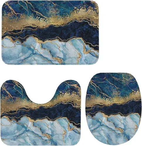 Vista 9 de Evealyn Juego de 3 tapetes de baño antideslizantes y absorbentes para baño, color azul marino, juego de alfombras de ducha para baño, dormitorio