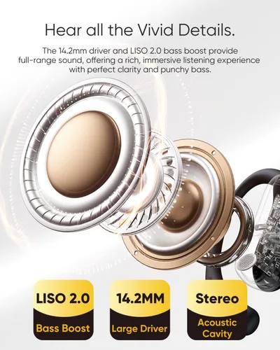 Vista 3 de Auriculares de oreja abierta, 0.28 onzas, ligeros, de próxima generación, Bluetooth 5.4, conducción de aire, auriculares inalámbricos con graves