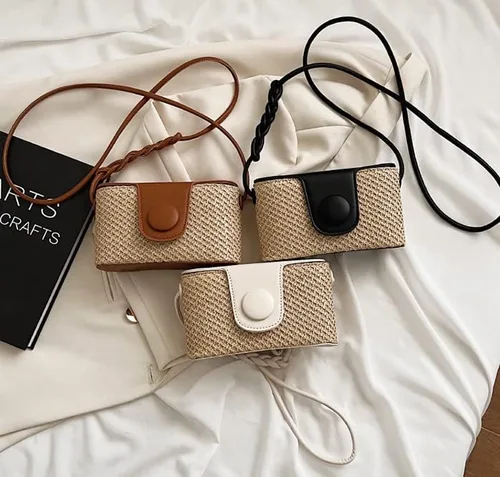 Vista 7 de Bolso Hobo de paja para mujer, bolso cruzado tejido para el hombro, bolso de mano, bolso pequeño para la playa