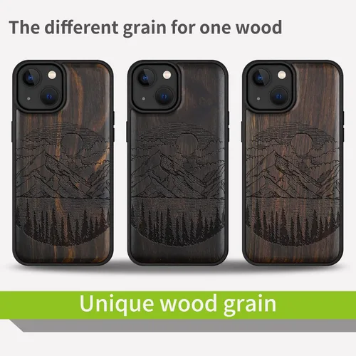 Vista 7 de Carveit Funda magnética de madera para iPhone 14 [madera natural y TPU suave negro] Funda protectora de madera única y elegante a prueba de golpes