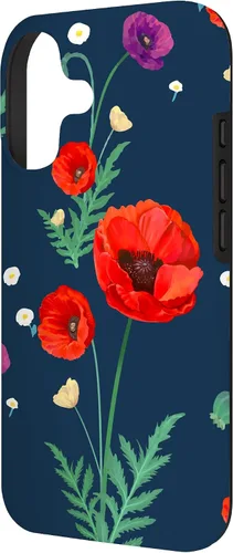 Vista 2 de Poppy Flowers Floral Flora red Orange on Navy Blue Aesthetic Case for iPhone 17