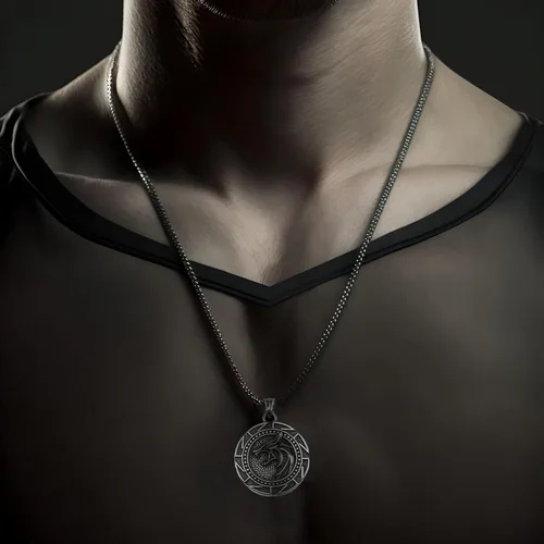 Vista 2 de FANCY-J Collar de talismán de lobo vikingo Fenrir cadena de acero inoxidable para hombre, joyería vintage para hombre, colgante de amuleto vikingo