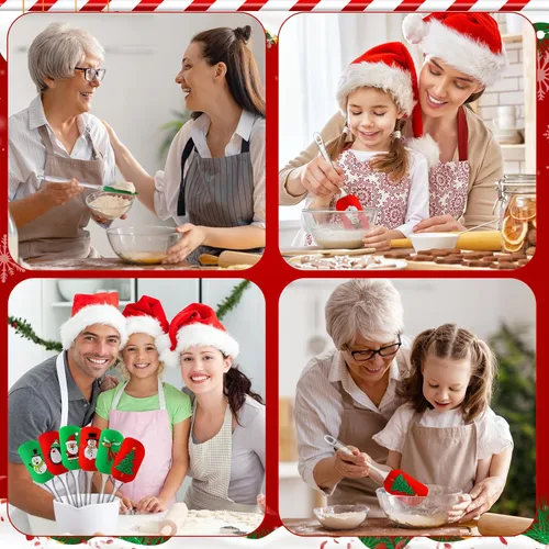 Vista 4 de Layhit 12 piezas de espátulas de silicona con patrón navideño para decoración de Navidad con mango de plástico, utensilios de cocina navideños