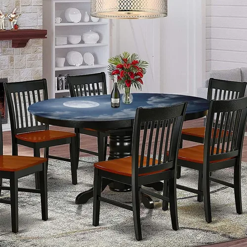 Vista 2 de XISUNYA Mantel ovalado ajustable para mesa de patio, mantel de poliéster elástico con luna, cielo nocturno con estampado de luna completa, se adapta