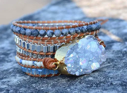 Vista 52 de ZOSOJONA - Pulseras bohemias hechas a mano de piedra natural, que dan vuelta, con cuentas de cristal de turquesa