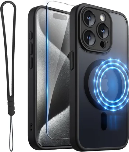 Vista 29 de ROYBENS Funda transparente mate para iPhone 12 Pro-Max compatible con Magsafe, protección completa de lente de cámara, protector de pantalla, correa