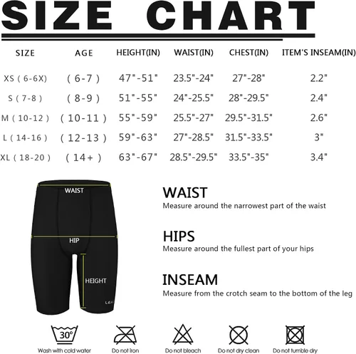 Vista 7 de LEAO Traje de baño para niños y jóvenes, color liso, con protección solar UPF 50+, secado rápido, pantalones cortos de natación atléticos