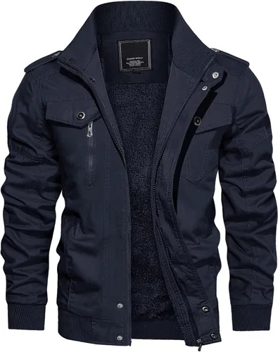 Vista 8 de CRYSULLY - Abrigo de invierno para hombre, estilo casual, con forro polar, bolsillos múltiples, estilo campo, con capucha extraíble