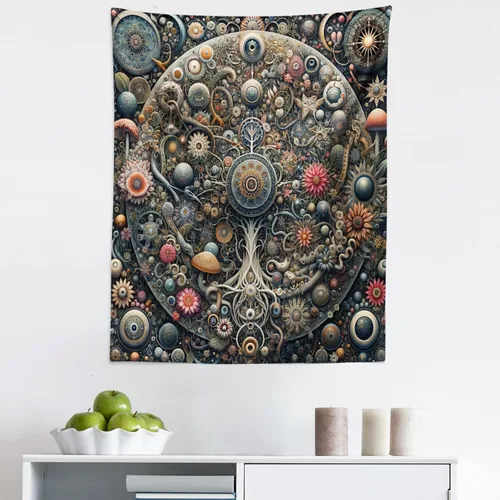 Vista 14 de Ambesonne Tapiz bohemio, diseño floral de bruja, luna y mariposa con adornos de mandala, decoración de tela para colgar en la pared para dormitorio