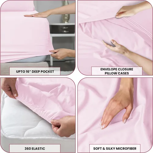 Vista 330 de LUX Décor - Juego de sábanas Twin de microfibra ultrasuave de 3 piezas con sábana encimera, sábana bajera de 16 pulgadas de profundidad y funda