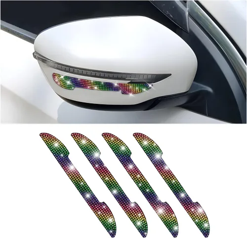 Vista 13 de 4 protectores de arañazos con diamantes de imitación para manija de puerta de auto, universales, para espejo retrovisor lateral, protector de borde