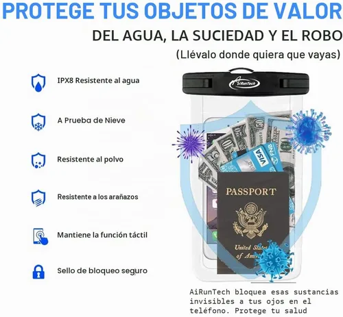 Vista 8 de AiRunTech Riñonera impermeable, bolsa impermeable para iPhone 16 15 14 13 12 11 Pro Max, bolsa seca IPX8 para esnórquel, playa, crucero, kayak 2