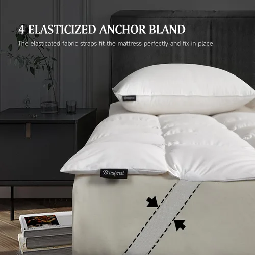 Vista 3 de Beautyrest Cubrecolchón de plumón blanco prémium con bandas de anclaje elásticas, potencia de relleno 650
