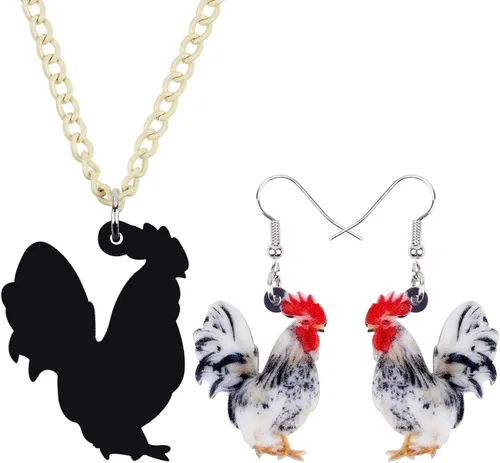 Vista 6 de DUOWEI Acrylic Chicken Earring Necklace Jewelry Sets Cute Farm Hen Jewelry for Women Girls Charms Gifts