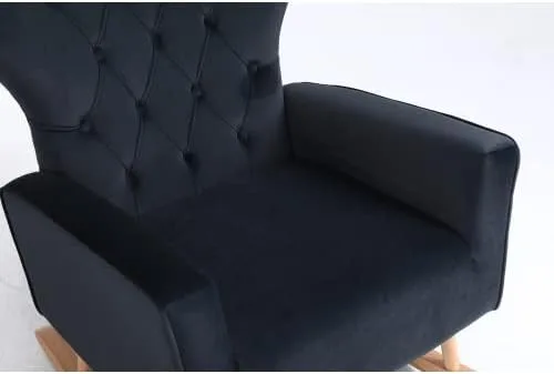 Vista 8 de Mecedora tapizada de terciopelo, asiento acolchado con respaldo alto, silla auxiliar cómoda para sala de estar, dormitorio, oficinas (negro)