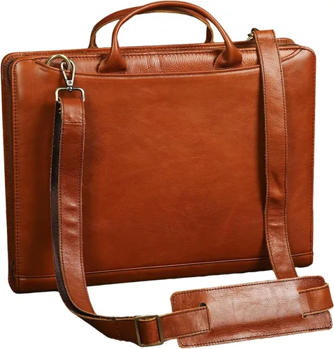 Vista 10 de Organizador de cuero genuino, maletín profesional de cuero de negocios con correa, 14 × 10.5 pulgadas personalizado Padfolio de cuero con asa, negro