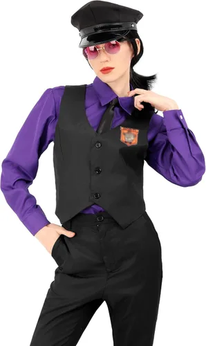 Vista 4 de C-ZOFEK Disfraz de cosplay morado para hombre, disfraz de Halloween con sombrero y gafas