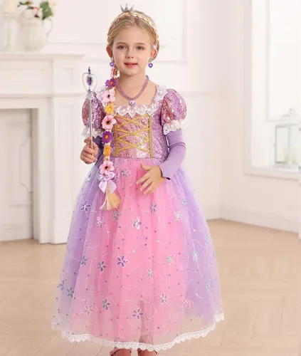 Vista 2 de Vestido morado para niñas, disfraz de princesa para niñas pequeñas, para fiesta de cumpleaños, Halloween, Navidad