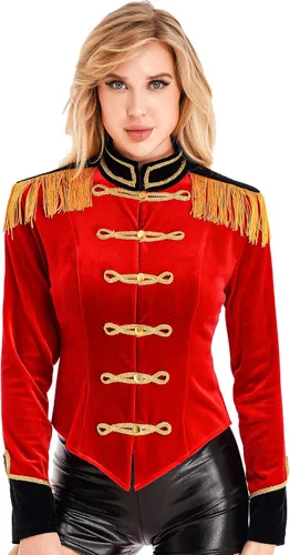 Vista 3 de Moggemol Chaqueta Circus Ringmaster con borlas para mujer, abrigo de terciopelo victoriano, disfraz de fiesta