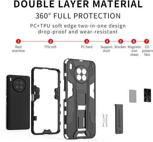 Vista 5 de Asuwish Funda para teléfono Honor 50 Lite/Huawei Nova 8i con protector de pantalla de vidrio templado y soporte delgado, híbrido, resistente, Negro