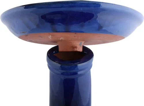 Vista 2 de Esschert Design Baño para pájaros en pedestal con pájaro, cerámica, azul, 18 "H
