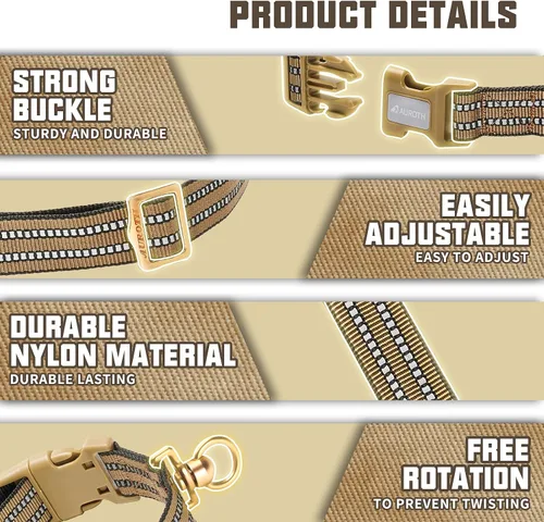 Vista 2 de Collar de perro Auroth para perros medianos y grandes, collar de perro reflectante, collares de perro de nylon suave ajustables con resistente