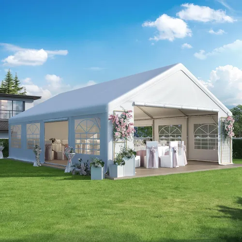 Vista 12 de GARTOO Carpa para Fiestas y Cochera de 13' x 26' - Cenador Resistente para Bodas al Aire Libre con 4 Bolsas de Arena, Toldo de Refugio para Eventos