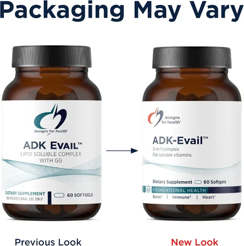 Vista 6 de Designs for Health ADK Evail - 5,000 UI de vitamina D3 con vitaminas A, E (Gamma Delta Tocotrienoles de Annatto), K (K1 + K2) - Complejo de vitamina
