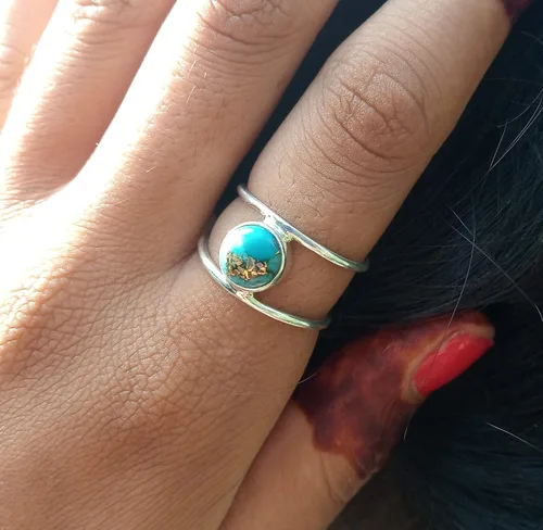Vista 6 de Blue Copper Turquoise Ring, 925 Sterling Silver Ring, Double Band Ring, December Birthstone Ring, Gothic Ring, Wedding Ring, Gift For Her, Gypsy