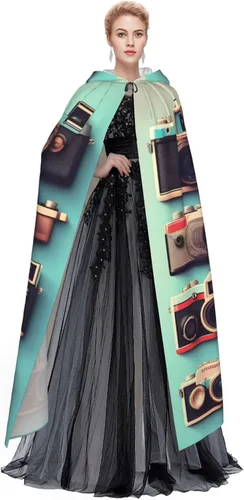 Vista 3 de Retro Cool Camera Collection Print Magic Hooded Cloak Cape With Unisex Robe For Masquerade Parties Carnival Decor
