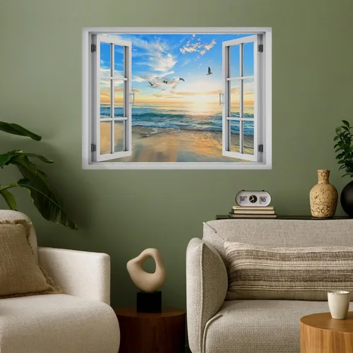 Vista 18 de wall26 Vinilo mural de pared extraíble – ANSE Lazio Beach en la isla Praslin en Seychelles - Decoración de pared creativa de ventana – 24 x 32