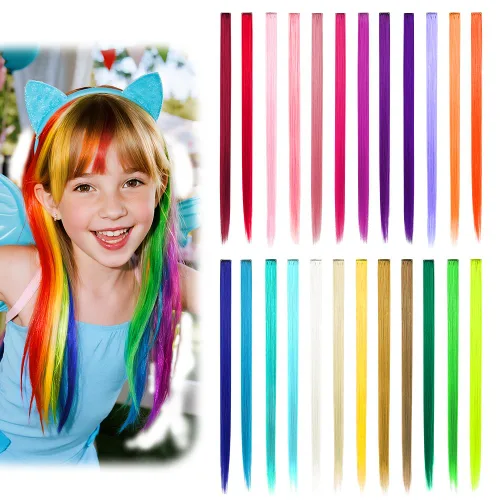 Vista 7 de Dreamlover Extensiones de cabello con brillantina para niñas, accesorios para el cabello para mujeres, 24 piezas