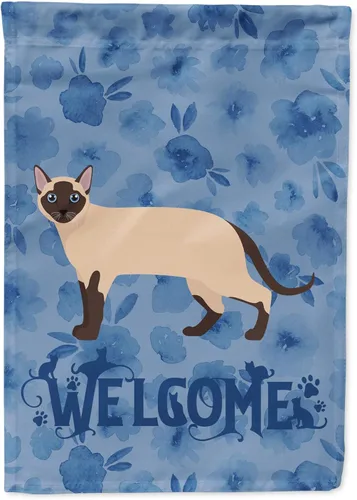 Vista 328 de Caroline's Treasures CK4813CHF - Bandera de bienvenida con gato abisinio azul, manga grande, para porche, para colgar en la pared, poliéster