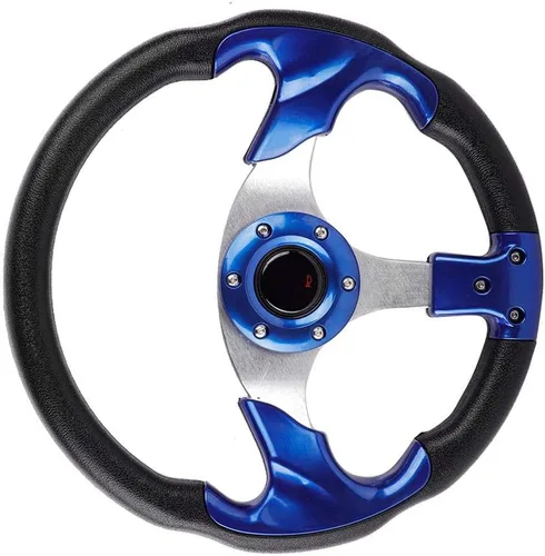 Vista 9 de Volante de 13 pulgadas, ajuste universal para autos deportivos y de deriva de cuero sintético, diseño de carreras azul, agarre y control mejorados