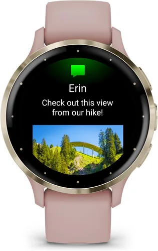Vista 2 de Garmin Venu 3S Bisel de acero inoxidable dorado suave, reloj inteligente con pantalla táctil AMOLED de 1.2 pulgadas, con estuche de 41 mm