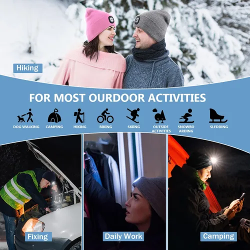 Vista 4 de Deilin Gorro unisex con la luz, regalos para chicos, gorro LED con linterna recargable de luz