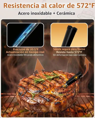 Vista 3 de Termómetro Inalámbrico para Carne con Alertas en Tiempo Real - Sonda Bluetooth Inteligente para Barbacoa, Parrilla, Horno, Ahumador - Bluetooth
