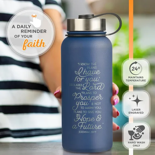 Vista 5 de Christian Art Gifts Botella de Agua Grande de Acero Inoxidable de Doble Pared Sellada al Vacío Aislada para Mujeres, Hombres y Graduados: I Know the