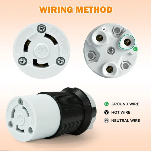Vista 3 de Cable de alimentación de 30 AMP RV con tapa de bloqueo de arranque, conector de bloqueo giratorio hembra NEMA L5-30R de 125 V con cubierta naranja