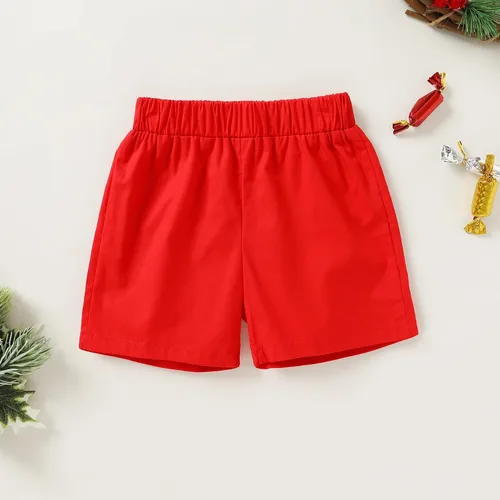 Vista 7 de JEELLIGULAR Conjunto de pantalones cortos y camisa con botones y estampado de Papá Noel para niños pequeños