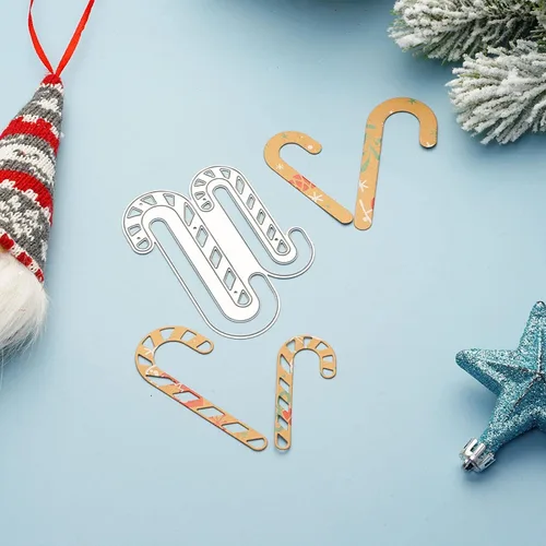 Vista 4 de Troqueles de corte de metal de Navidad, troqueles de bastón de caramelo, plantillas de grabado en relieve para álbumes de recortes, álbum