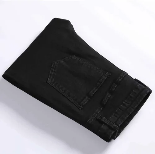 Vista 6 de HUNGSON Pantalones de mezclilla ajustados y elásticos para hombre, ajuste recto
