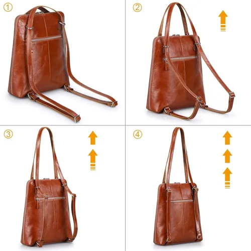 Vista 3 de S-ZONE Mochila de cuero para mujer, bolso de hombro casual, mochila de moda, L