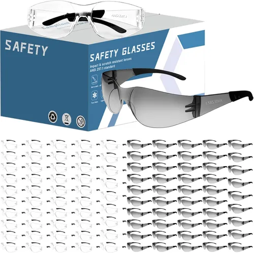 Vista 11 de Gafas de seguridad transparentes a granel de 100, lentes resistentes a impactos ANSI Z87.1, protección ocular para laboratorio, construcción