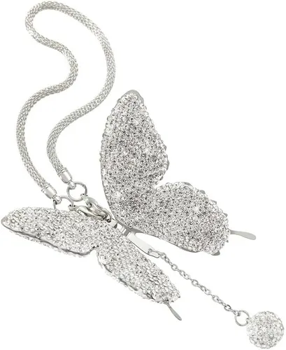 Vista 8 de MiOYOOW Adorno colgante de mariposa para automóvil, accesorio de espejo retrovisor con diamantes de imitación, ajuste universal, adorno colgante