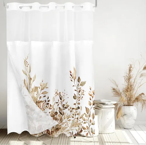 Vista 18 de Tititex - Juego de cortinas de ducha de eucalipto negro, hojas de acuarela gris en la parte superior, con decoración floral de baño, 60 x 72