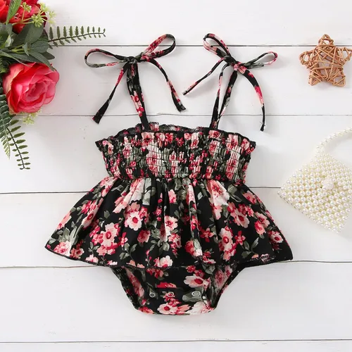Vista 2 de HnuanLui Mameluco para bebé recién nacido, vestido fruncido sin mangas, con tirantes de burbujas, enterizo con volantes de una pieza con diadema