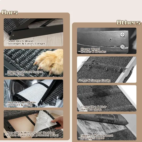 Vista 4 de Rampa plegable para perros de 65 pulgadas para cama, altura ajustable de 6 niveles (13-32.1 pulgadas) con plataforma de descanso, superficie