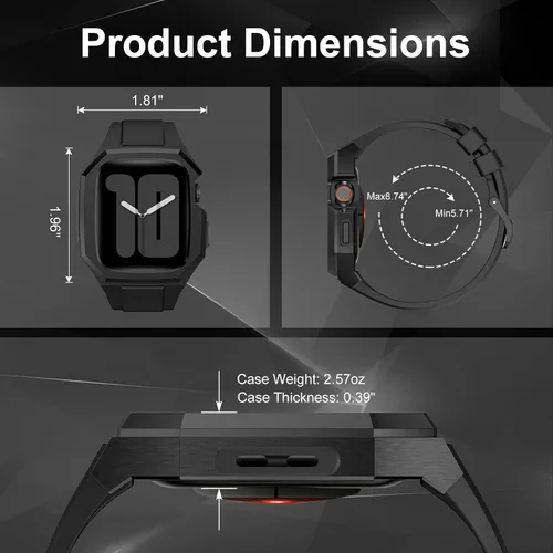 Vista 5 de Estuche de metal de lujo con correa compatible para Apple Watch de 44 mm, 45 mm, 46 mm, 49 mm, cubierta protectora resistente para hombre con correa